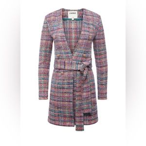 L’AGENCE multicolor tweed long belted jacket